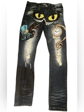 Cote De Nuits Jeans Men Blue Denim Sequin Designer Preme Ojos De Gato